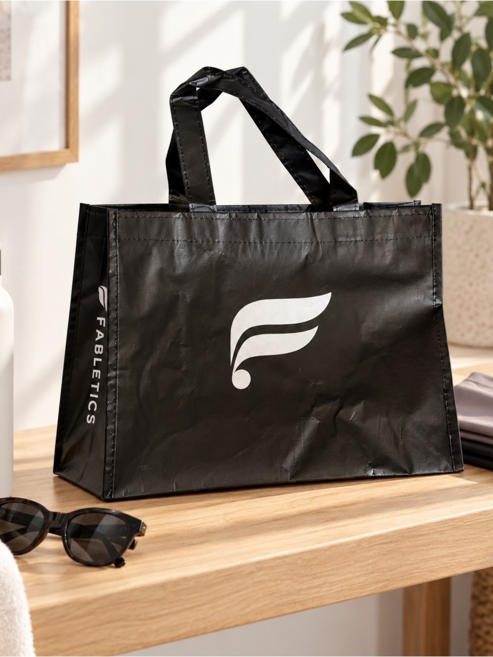 NWOT Fabletics Black Reusable Tote Gym Shopping Bag